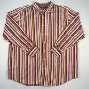 Synergy Mens 2XL‎ Multi Color Vertical Stripe 100% Cotton Button Down Shirt Long